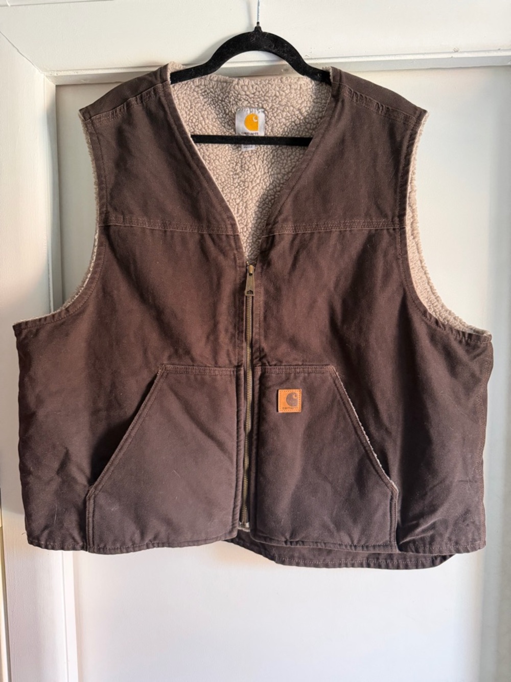 Carhartt Cream Sherpa Vest with Gold Logo Tag